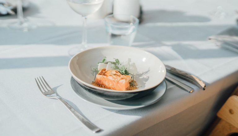 Deep plate with salmon dish